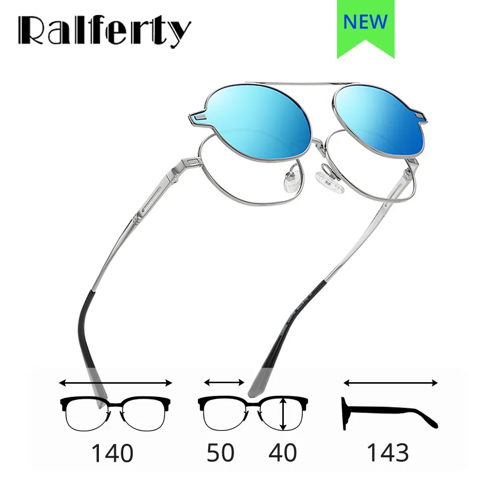 Ralferty Unisex Full Rim Oval Alloy Eyeglasses With Clip On Polarized Sunglasses D8802