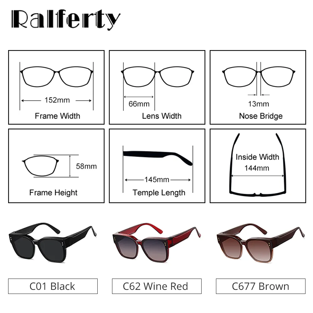 Ralferty Unisex Full Rim Square Tr 90 Acetate Oversized Overlay Sunglasses D7520