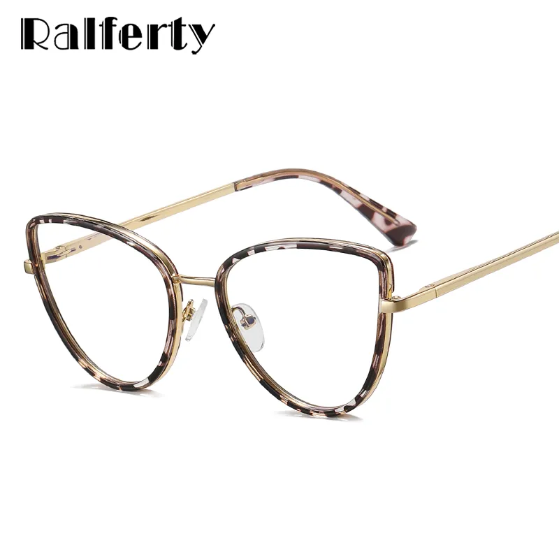 Ralferty Women's Eyeglasses Leopard Cat Eye Anti Blue Light F95825