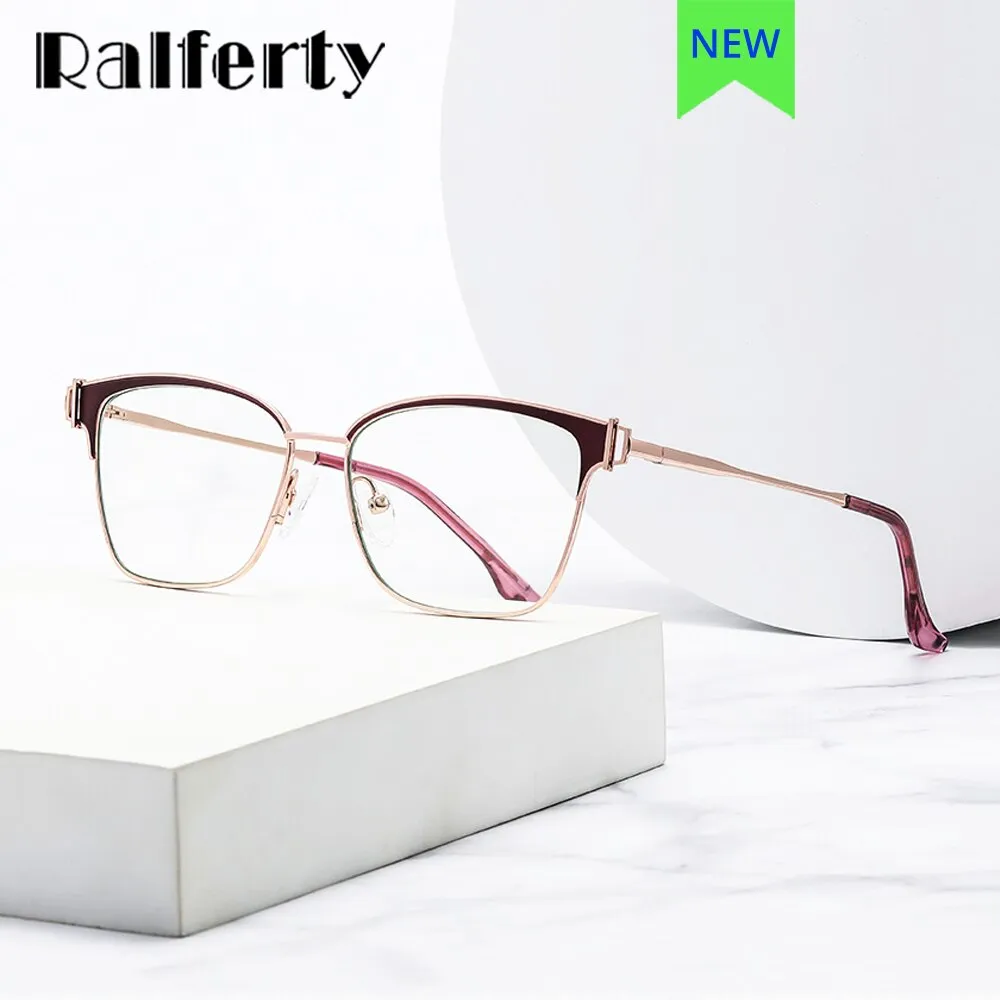 Ralferty Women's Full Rim Square Acetate Alloy Eyeglasses D8612