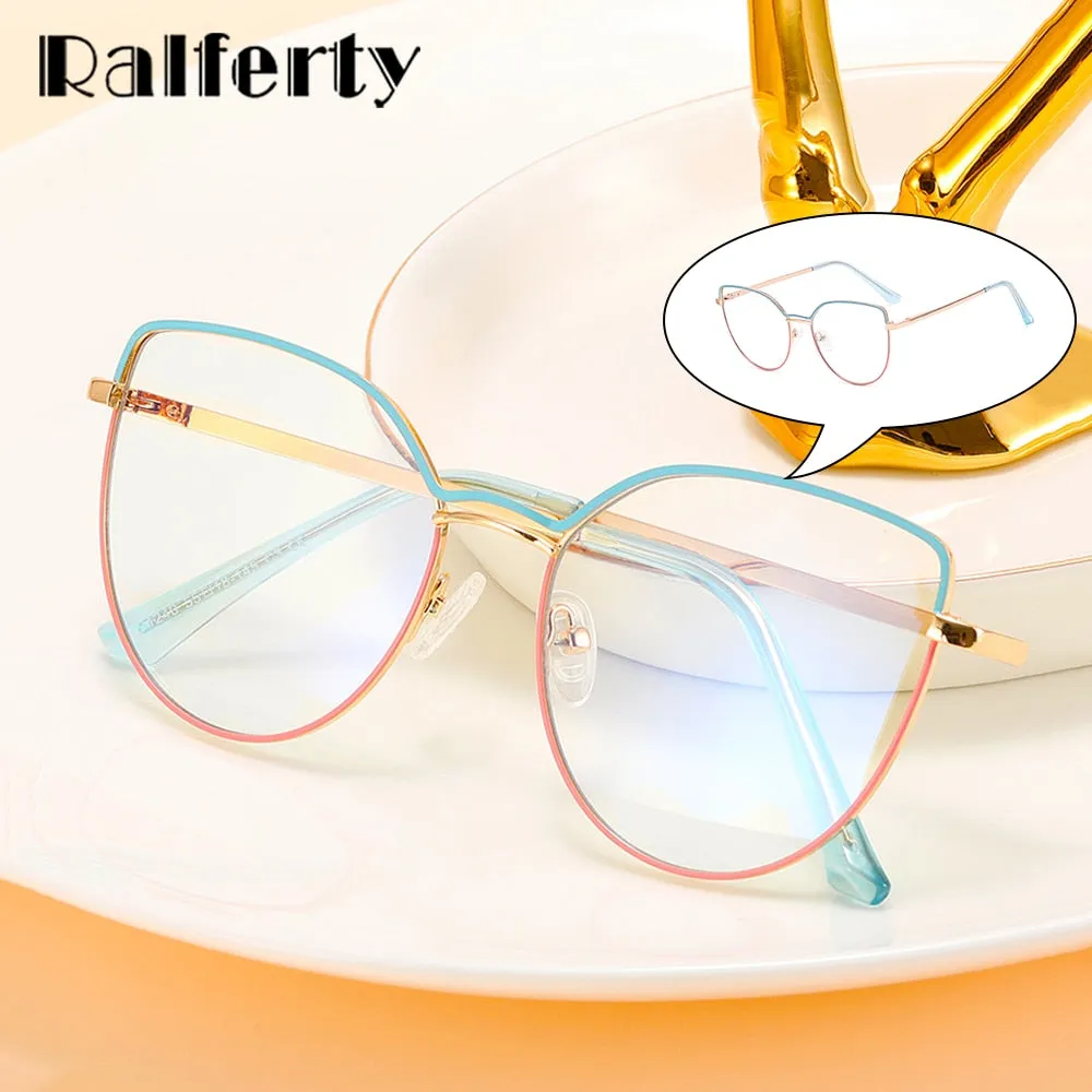 Ralferty Women's Full Rim Square Cat Eye Alloy Eyeglasses F91240