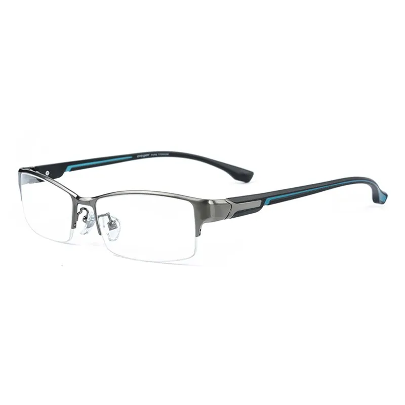 Reven Jate Men's Semi Rim Rectangle Titanium Eyeglasses L266