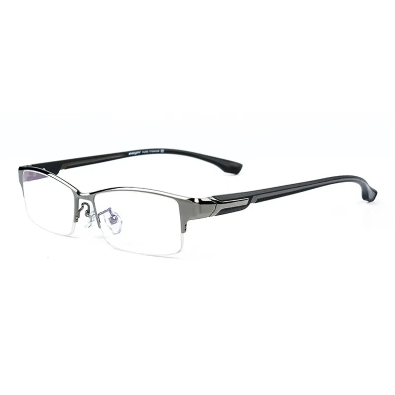 Reven Jate Men's Semi Rim Rectangle Titanium Eyeglasses L266