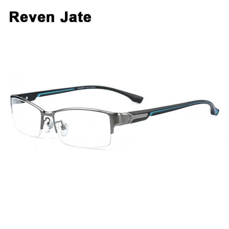 Reven Jate Men's Semi Rim Rectangle Titanium Eyeglasses L266