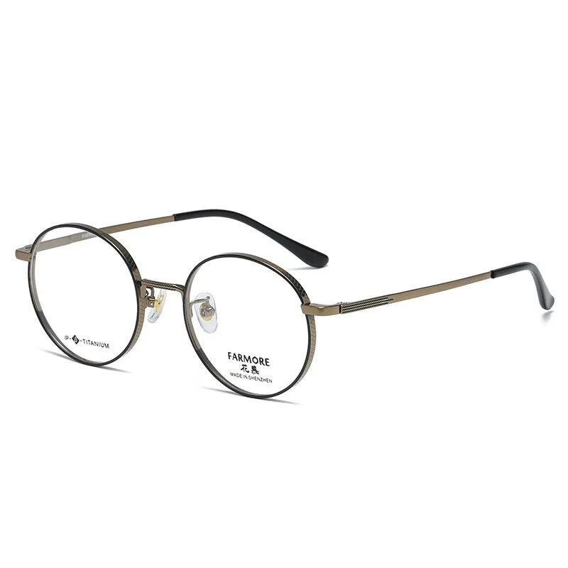 Reven Jate Unisex Eyeglasses 7051 Full Rim Round Titanium