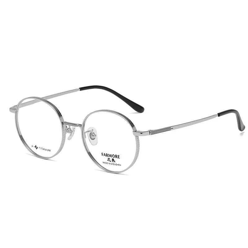 Reven Jate Unisex Eyeglasses 7051 Full Rim Round Titanium