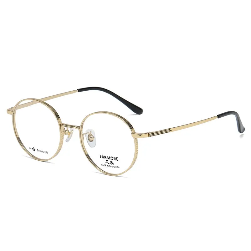 Reven Jate Unisex Eyeglasses 7051 Full Rim Round Titanium