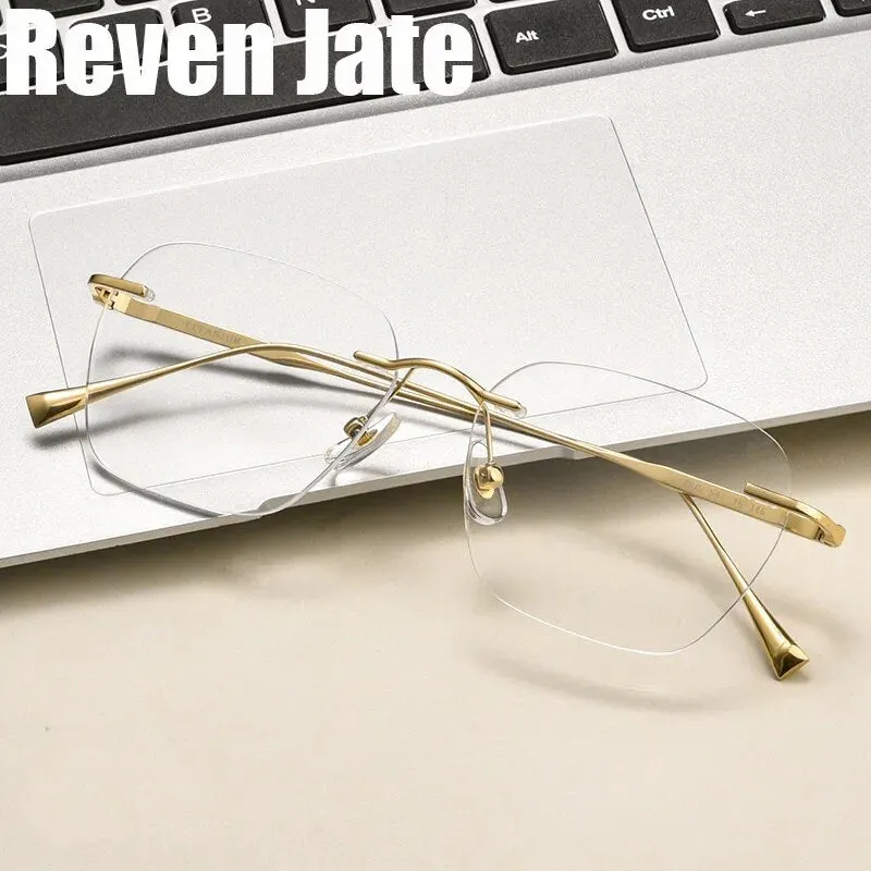 Reven Jate Unisex Rimless Square Titanium Eyeglasses 1912t