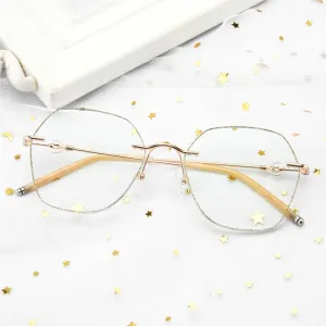 Reven Jate Women's Eyeglasses Alloy Rimless Diamond Cutting 88359