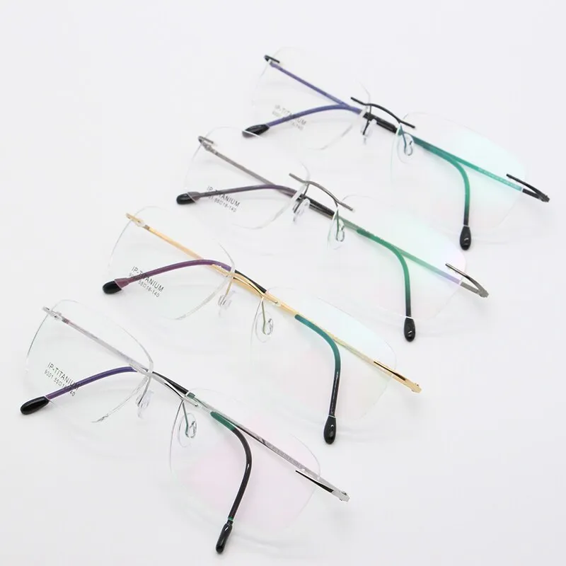 Unisex Rimless Titanium Frame Eyeglasses Customizable Lenses 9001