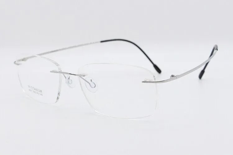 Unisex Rimless Titanium Frame Eyeglasses Customizable Lenses 9001