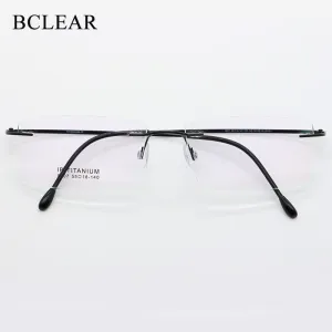 Unisex Rimless Titanium Frame Eyeglasses Customizable Lenses 9007