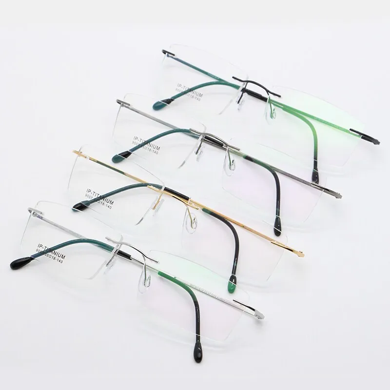 Unisex Rimless Titanium Frame Eyeglasses Customizable Lenses 9007