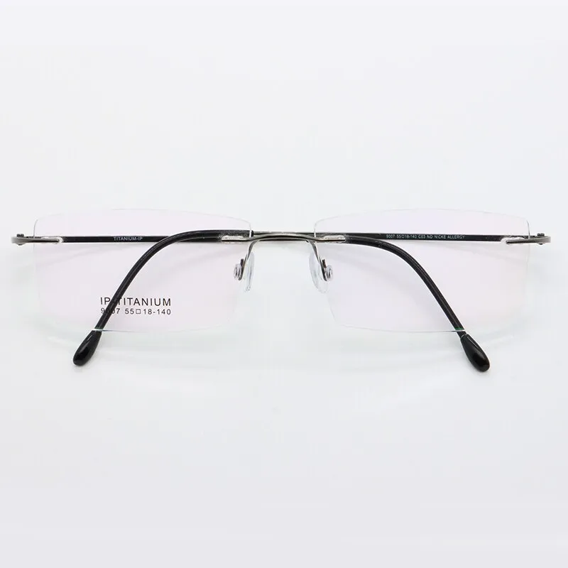 Unisex Rimless Titanium Frame Eyeglasses Customizable Lenses 9007