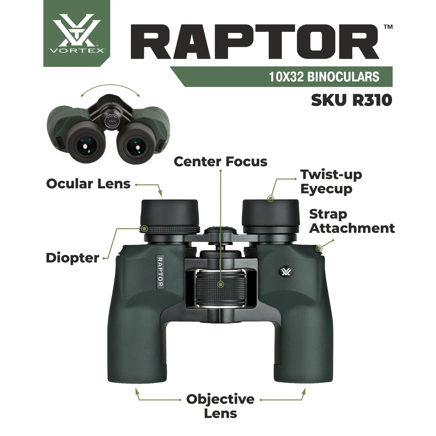 Vortex Optics Raptor 10x32 Porro Prism Binocular (R310)