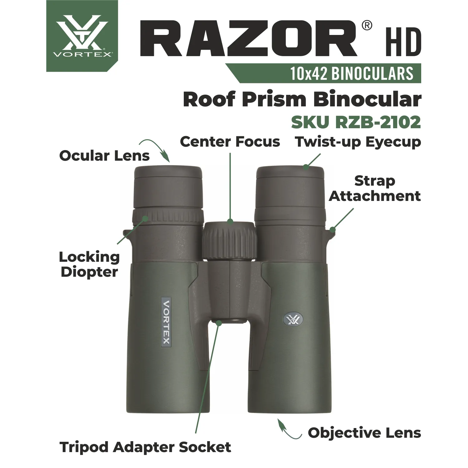 Vortex Optics Razor HD 10x42 Roof Prism Binocular (RZB-2102)