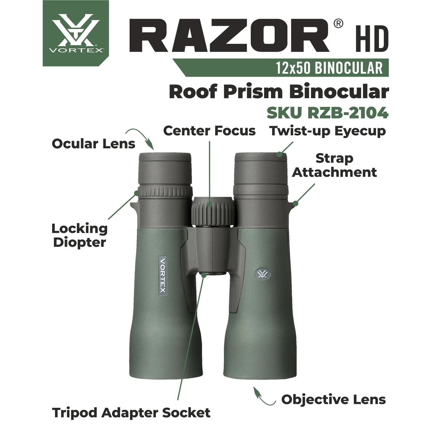 Vortex Optics Razor HD 12x50 Roof Prism Binocular (RZB-2104)