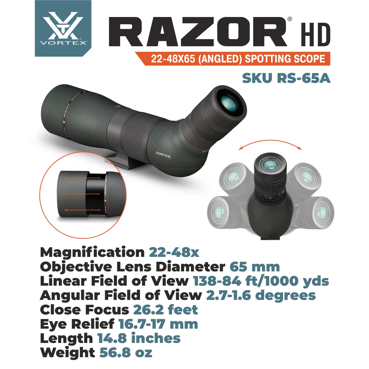 Vortex Optics Razor HD 22-48x65 (Angled) Spotting Scope (RS-65A)