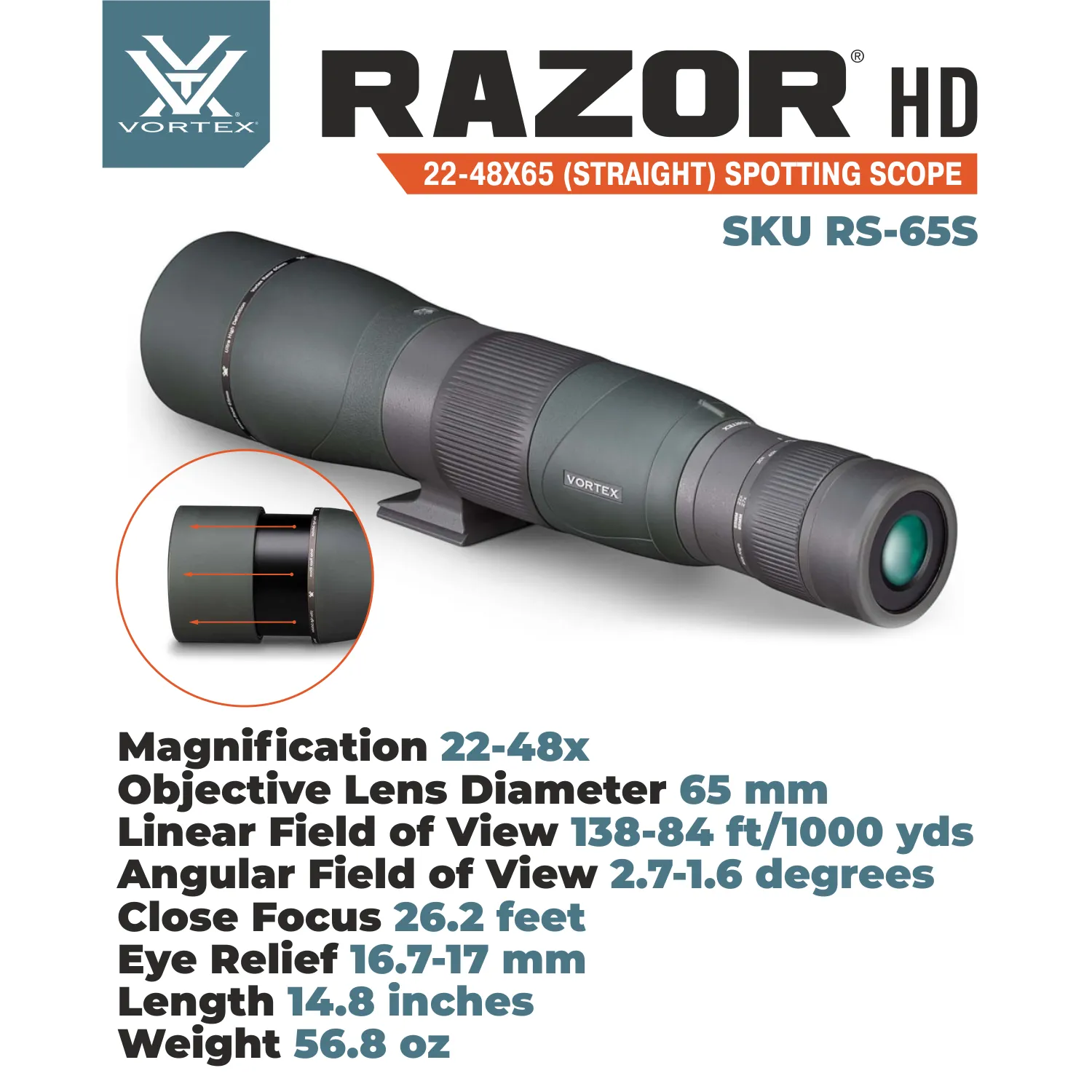 Vortex Optics Razor HD 22-48x65 (Straight) Spotting Scope (RS-65S)