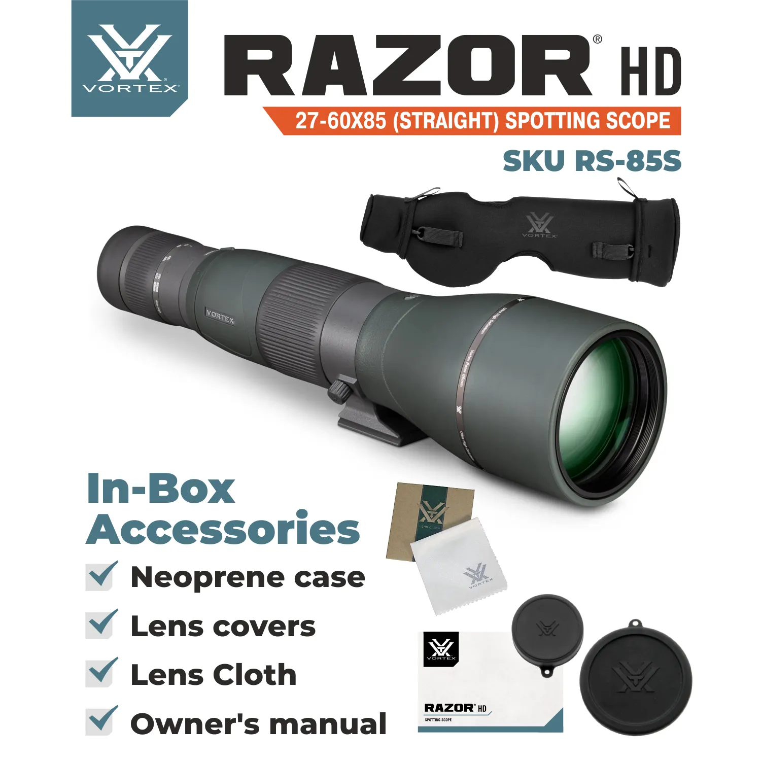 Vortex Optics Razor HD 27-60X85 Straight Spotting Scope (RS-85S)