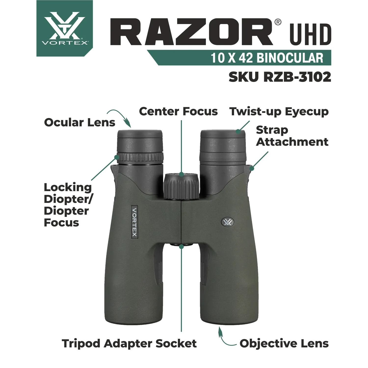 Vortex Optics Razor UHD 10x42 Binocular (RZB-3102)