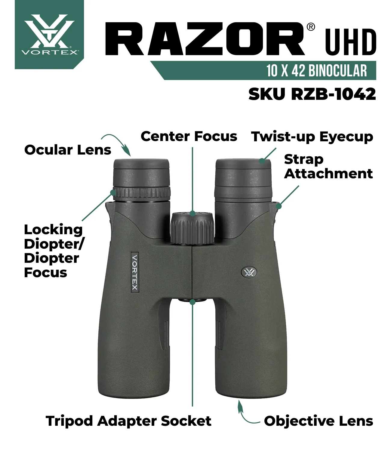 Vortex Optics Razor UHD 10x42 Waterproof Binocular (RZB-1042)