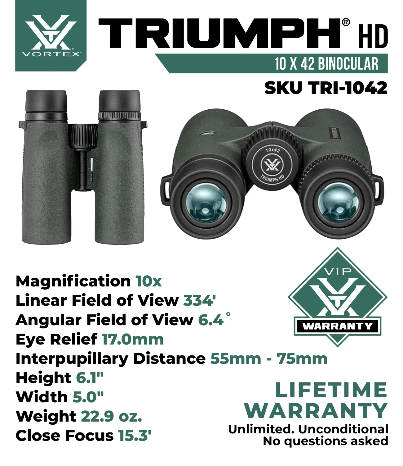 Vortex Optics Triumph HD 10x42 Fully multi-coated Waterproof Binocular (TRI-1042)