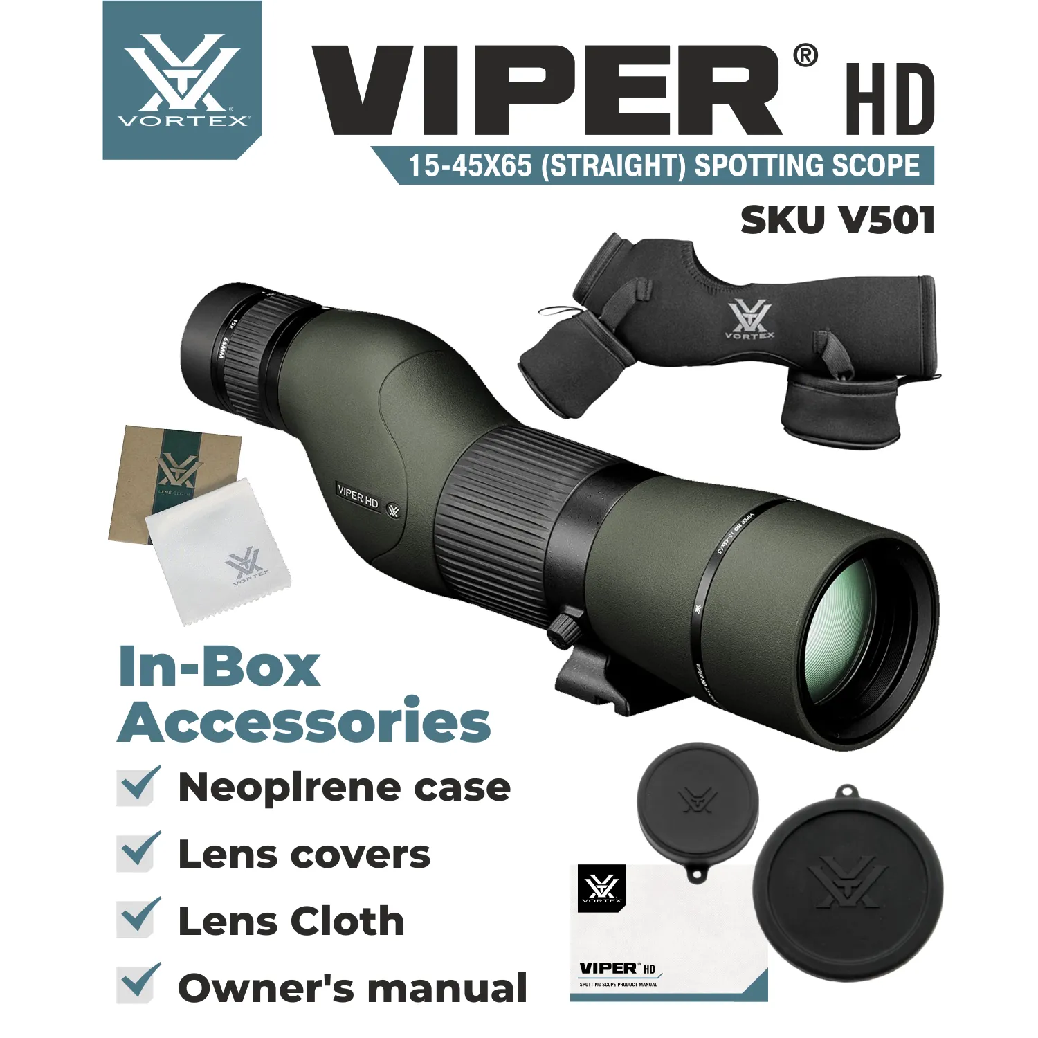 Vortex Optics Viper HD 15-45x65 Straight Spotting Scope (V501)