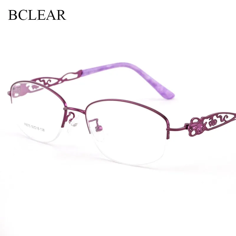 Women's Half Rim Hollow Alloy Frame Eyeglasses 6075