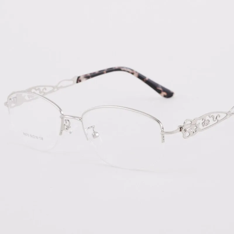 Women's Half Rim Hollow Alloy Frame Eyeglasses 6075