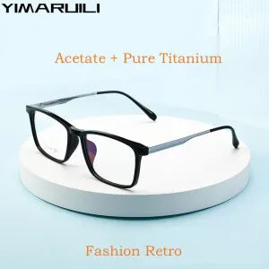 Yimaruili Men's Full Rim Square Acetate Titanium Eyeglasses 2502Ti