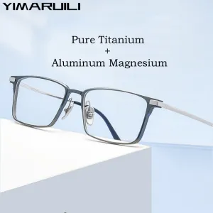 Yimaruili Men's Full Rim Square Aluminum Magnesium Titanium Eyeglasses L8925m