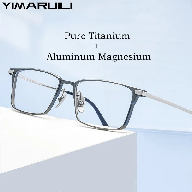 Yimaruili Men's Full Rim Square Aluminum Magnesium Titanium Eyeglasses L8925m