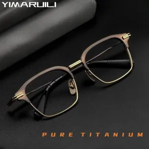 Yimaruili Men's Full Rim Square Titanium Eyeglasses Dtx142s