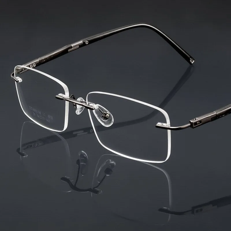 Yimaruili Men's Rimless Square Titanium Eyeglasses Z9WK