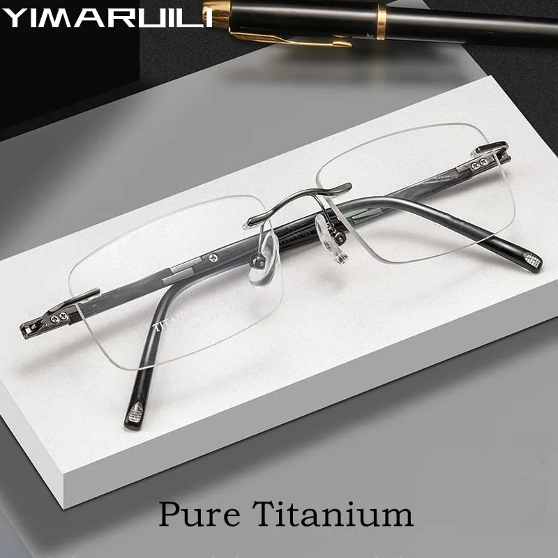 Yimaruili Men's Rimless Square Titanium Eyeglasses Z9WK