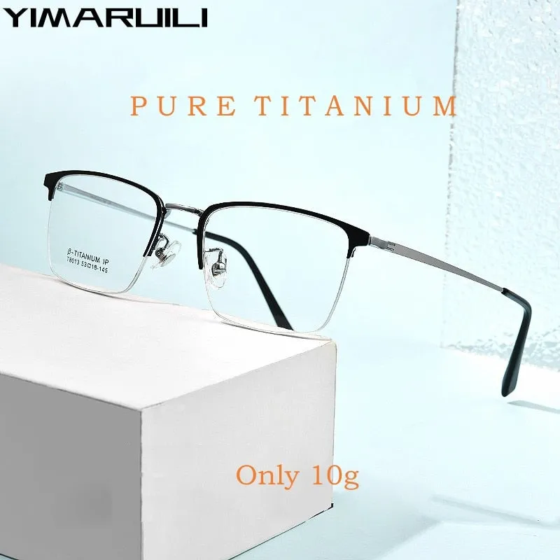 Yimaruili Men's Semi Rim Square Titanium Eyeglasses T8013b