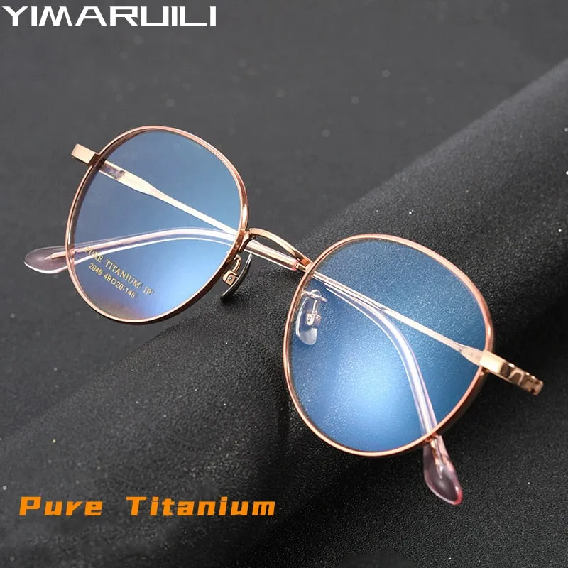 Yimaruili Unisex Full Rim Round Titanium Eyeglasses 2046TSF