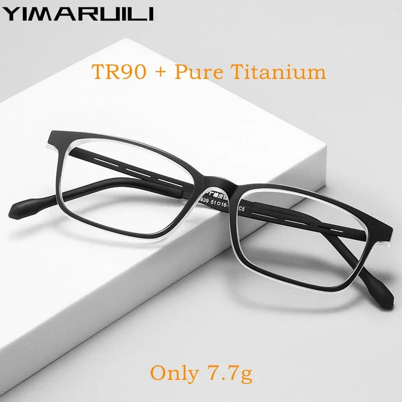 Yimaruili Unisex Full Rim Small Square Tr 90 Rubber Titanium Eyeglasses 9839XP