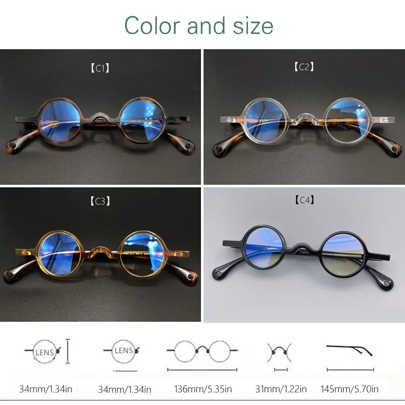 Yujo Unisex Full Rim Small Round 34mm Handcrafted Acetate Eyeglasses