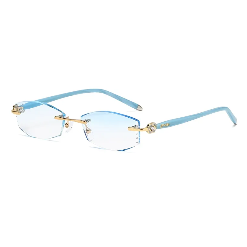 Zirosat 58062 Women's Eyeglasses Alloy Tint Lenses Diamond Cutting Rimless Titanium