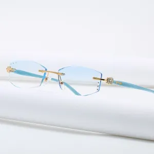 Zirosat 58062 Women's Eyeglasses Alloy Tint Lenses Diamond Cutting Rimless Titanium