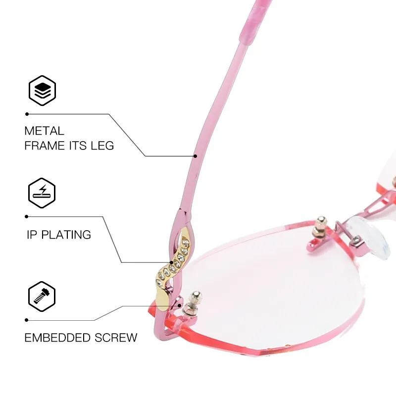 Zirosat 58068 Women's Eyeglasses Alloy Rimless Diamond Cutting