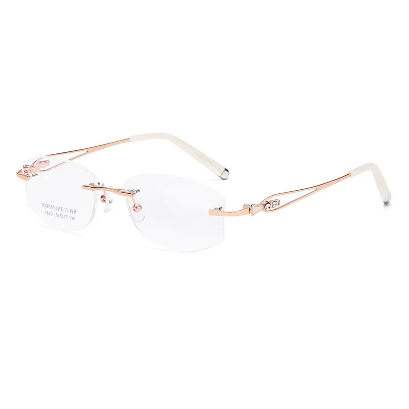 Zirosat 58111 Women's Eyeglasses Alloy Tint Lenses Diamond Cutting Rimless Titanium