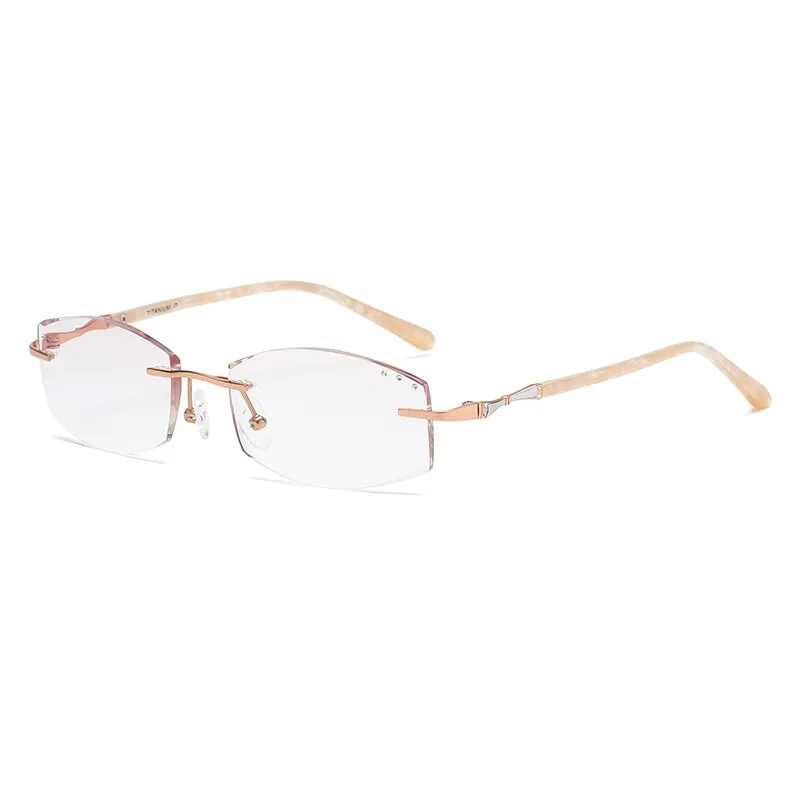 Zirosat 9150 Women's Eyeglasses Titanium Rimless Eyewear Diamond Trimmed