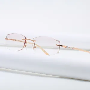 Zirosat 9150 Women's Eyeglasses Titanium Rimless Eyewear Diamond Trimmed