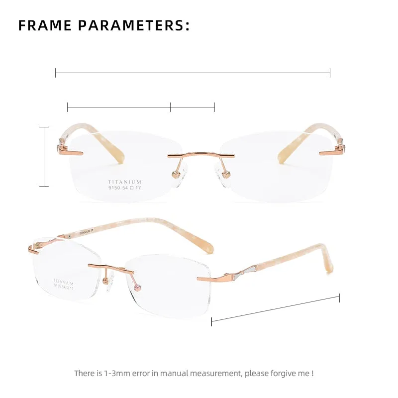 Zirosat 9150 Women's Eyeglasses Titanium Rimless Eyewear Diamond Trimmed