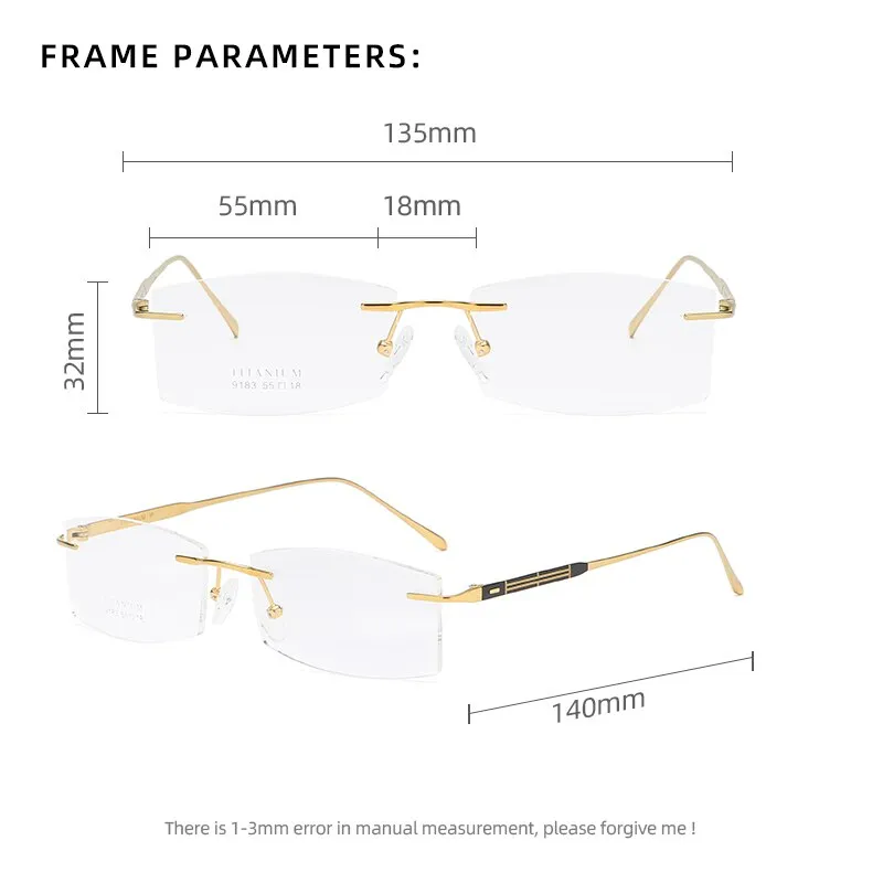 Zirosat 9183 Pure Titanium Rimless Unisex Eyeglasses