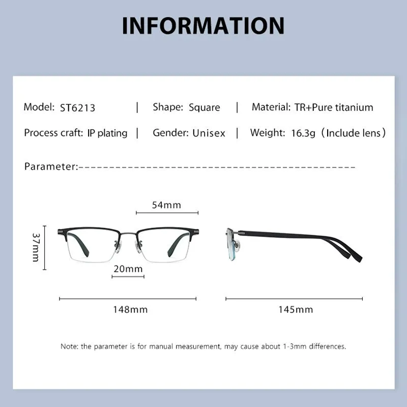 Zirosat Men's Semi Rim Square Tr 90 Titanium Eyeglasses St6213